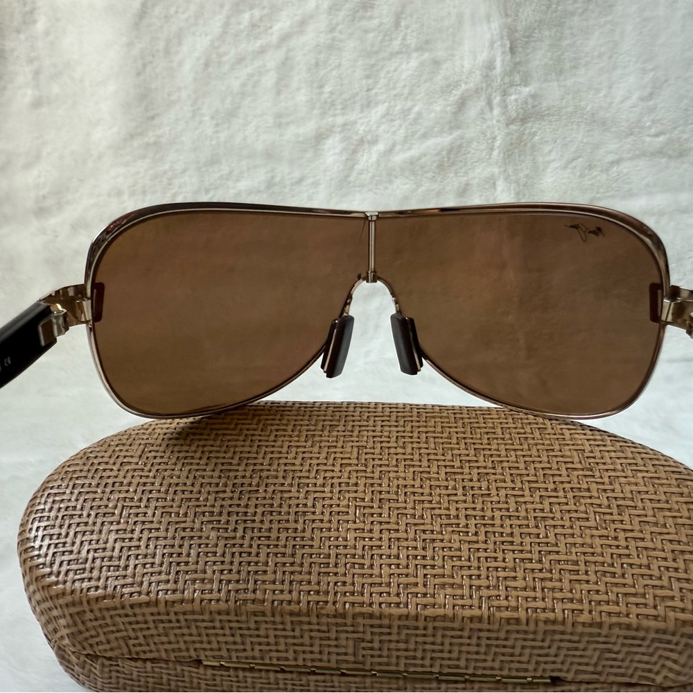 Maui Jim Maka Polarized Aviator Wrap Sunglasses with Hard Case Gold Brown - Picture 11 of 14